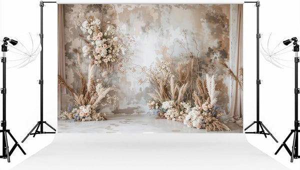 Kate 7×5ft Grey Wall Flower Photo Backdrop, Vintage Style Interior Maternity Photography Background