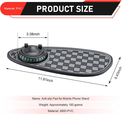 Zigeiya 11.8" 5.4" Car Dashboard Mat, x Anti-Slip Pad with Parking Number Sign and Rotatable Phone Holder, Large