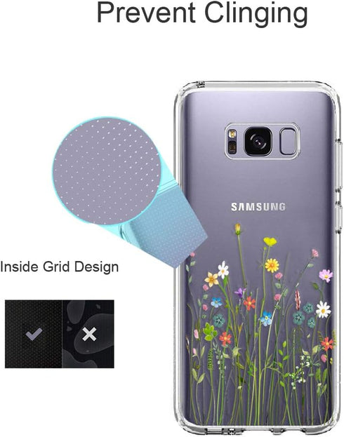 Unov Case for Galaxy S8, Clear Soft TPU Shock Absorption Slim Protective Back Cover with Floral Design (Flower Bouquet)