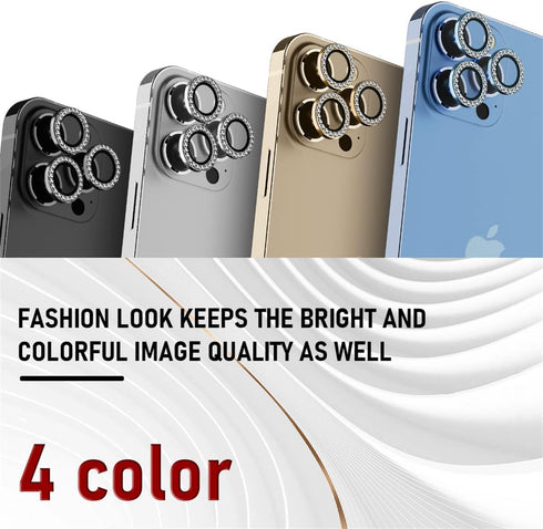Suoman 3-Pack iPhone 12 Pro Max Camera Lens Protector, 9H Tempered Glass, Metal Frosted Cover, Diamonds-Silver