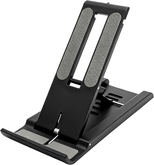 Attkryy Compact Adjustable Foldable Phone Stand for Desk - Black, Mini Mobile Holder