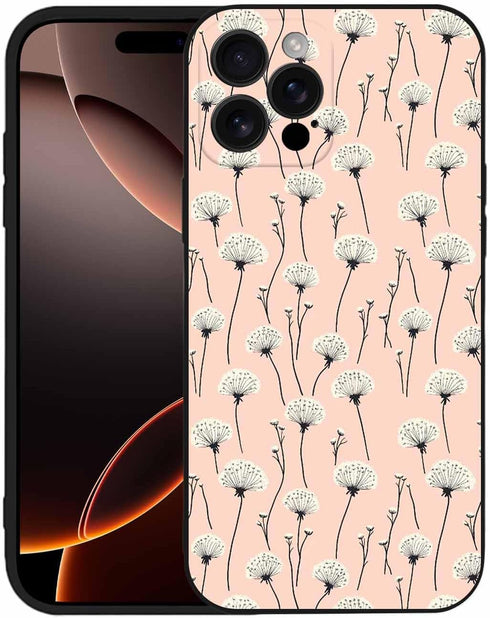 Shijh Tec Silicone Phone Case for iPhone 15, White Plants Wildflowers Salmon Beige Scratchproof