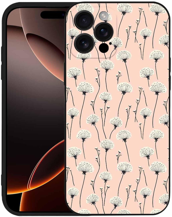 Shijh Tec Silicone Phone Case for iPhone 15, White Plants Wildflowers Salmon Beige Scratchproof