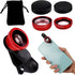 3 in 1 Phone Camera Lens Kit with Clip, Fisheye Lens, Wide Angle Lens, Macro Lens for Smartphones iPhone, Android (Red)