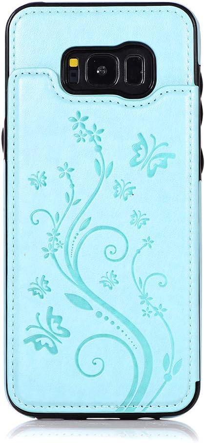 Phone Case for Samsung Galaxy S8 with Tempered Glass Screen Protector, Card Holder Wallet Cover, Stand Flip Leather