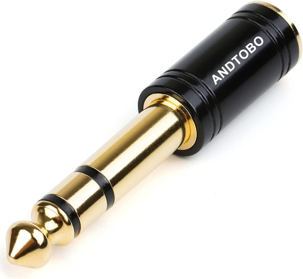 ANDTOBO 1/4''(6.35mm) Male to 1/8'' (3.5mm) Female Stereo Audio Jack Adapter, Pure Copper, 1 Pack, Black