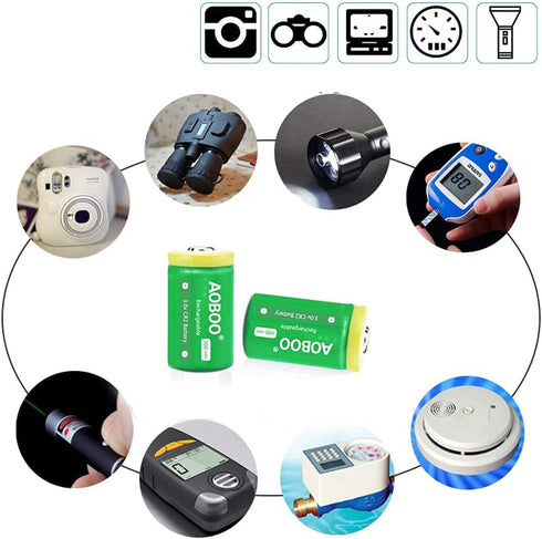 AOBOO CR2 3V 4pcs Set CR-2W/4P CR15H270 Rechargeable Battery + Charger Compatible with Golf Rangefinder Camera
