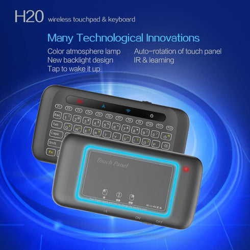 H20 Mini Wireless Keyboard with Touchpad, Backlit Handheld IR Remote Keyboard for Android TV Box, Windows PC, Raspberry