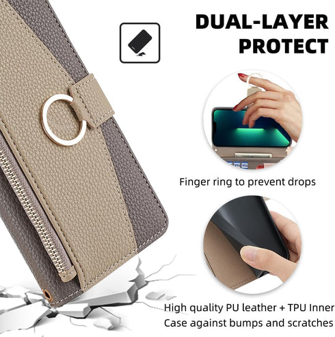 Asuwish Wallet Phone Case for Samsung Galaxy A20 A30 - Gray PU Leather, Screen Protector, Mirror, Ring Holder,