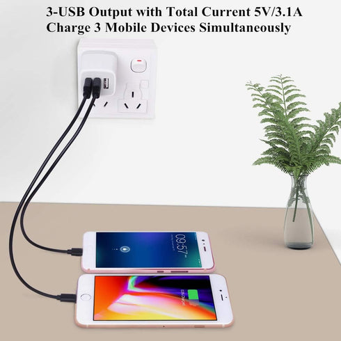 3 Port Wall Charger, 5V 3.1A USB Plugs, MultiPort Home Charging Block Compatible with iPhone 13 12 11 Pro XS Max,