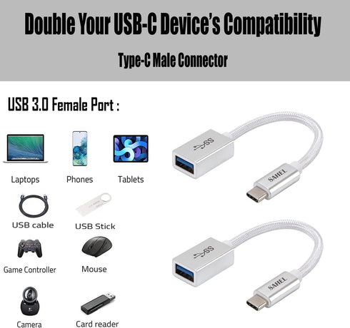 USB C to USB Adapter (2-Pack), USB Type-C to USB 3.0 OTG Converter, Thunderbolt 3 to USB Female Adapter, Compatible