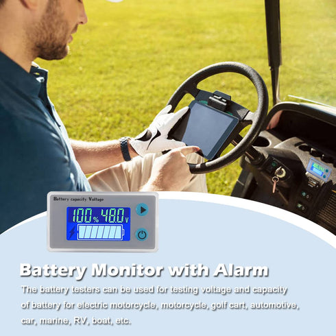 10-100V Battery Monitor LCD, 12V 24V 36V 48V Digital Capacity Voltmeter Tester with Cable