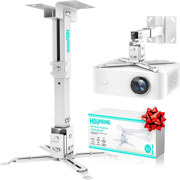 HISUNSING Projector Ceiling Mount with Extension Pole, Wall Projector Mount Height Adjustable, 3-in-1