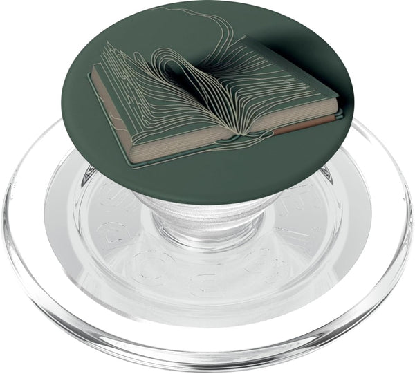 PopSockets PopGrip for MagSafe, Minimal Book Line Art for Bookworm on Sage Green