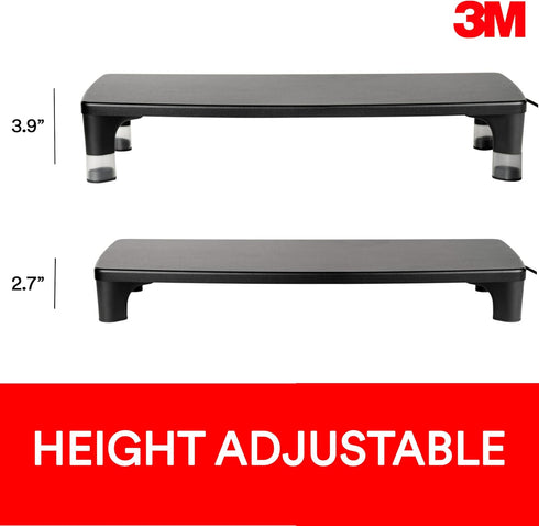 3M 4-Port Adjustable Monitor Stand with USB Hub, Black, Great for Computer Monitors, Laptops, TVs, Speakers, Printers