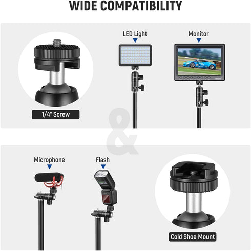 NEEWER Light Stand Mount Adapter with Cold Shoe and 1/4” Screw Mini Ball Head, Fits Flat Head Light Stand