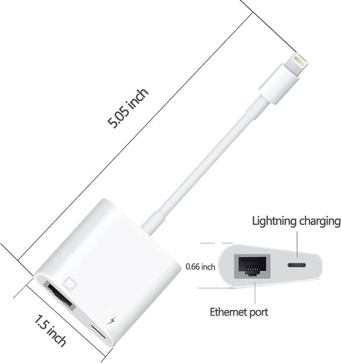 Lightning to RJ45 Ethernet LAN Network Adapter with Charge Port for Select iPhone,iPad Models 100Mbps Charging Plug and Play