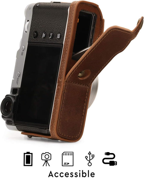 MegaGear MG1895 Genuine Leather Camera Half Case for Fujifilm X100V - Brown