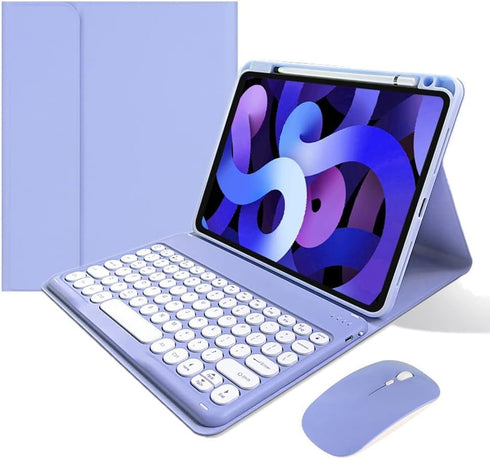 Keyboard Case with Bluetooth Mouse for iPad 9th 8th 7th Gen, Air 3rd Gen Pro 10.5, Cute Removable Color Keyboard, Purple