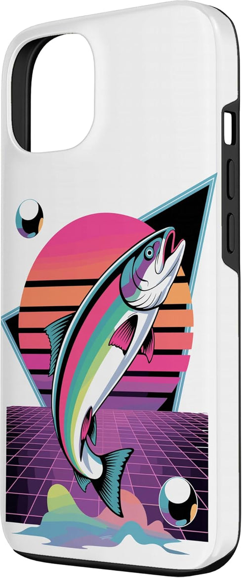 Salmon Fishing Gifts 13 Retro Synthwave Salmon Fishing Salmons Case for iPhone