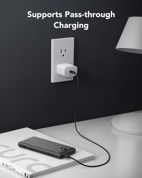 VRURC Portable Charger with Wall Plug, 10000mAh Slim Power Bank with Built-in Cables, PD 20W Fast Charging