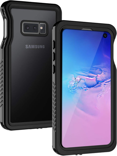 Lanhiem IP68 Waterproof Dustproof Case for Samsung Galaxy S10e, Heavy Duty Full Body Protective Clear Back Cover, Black