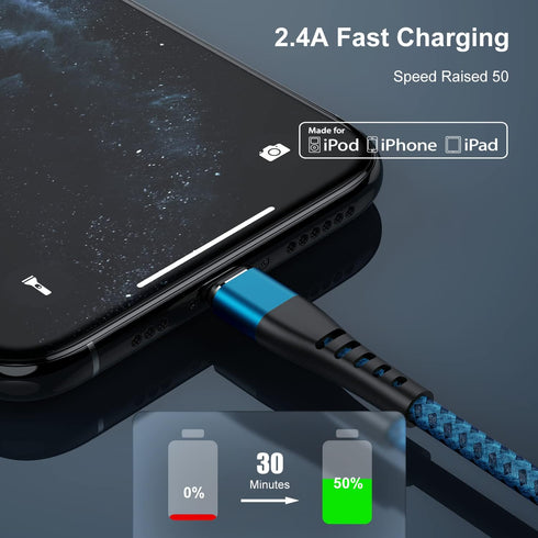 Essri 3 Pack 3FT iPhone Charger Cord, Nylon Braided Lightning to USB Cable Compatible with iPhone 14, 13, 12, 11, Blue