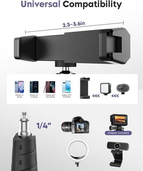 Aureday 92" 15" Phone Tripod, Cell Phone Stand with Gooseneck, Remote and Phone Holder, Overhead & Selfie Stick