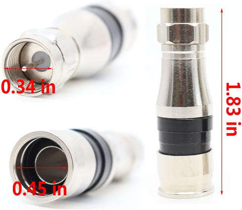 (5PACK) F Type RG11 Cable Adapter Compression Coax Connectors with Push-up Pin for RG11 Wire