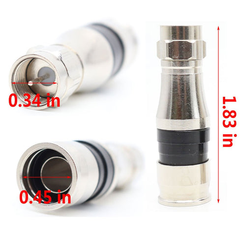 F Type RG11 Coax Cable Compression Fitting/Connector with Weather Seal O Ring (10 PACK)