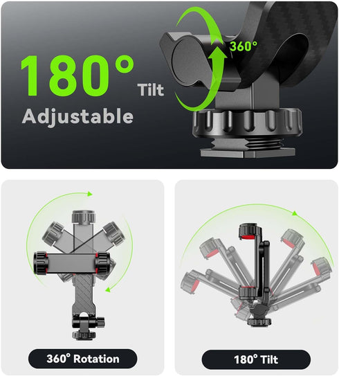 YZNT 2 1/4" 360Rotation 180Tilt Phone Tripod Mount, Universal Smartphone Holder with Cold Shoe Mount Adapter