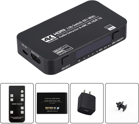 Wonlyus 4x1 4K@60Hz 3.5mm 3D, 1080P @120Hz, 4Kx2k @60Hz HDMI Switch with Audio Extractor, Ultra HD HDMI Switcher