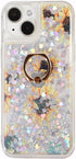 Glitter Case with Ring Holder for iPhone 15, Clear Kickstand Soft TPU Bling Girly Liquid Holiday