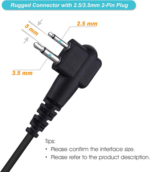 2-Pack Two-Way-Radio Earpieces with Mic PTT, 2.5mm+3.5mm 2 Pins walkie talkie Headset, Compatible with Motorola Walkie Talkies