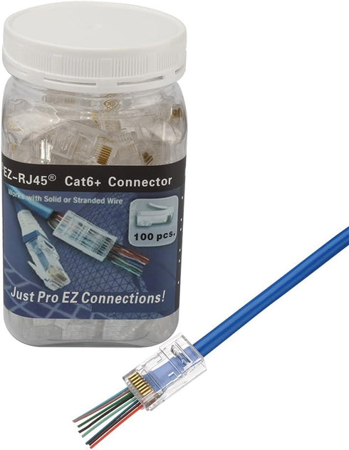 PETECHTOOL 100-Pack RJ45 CAT6A CAT6 Pass Through Connectors 23AWG Cables-End Bold UTP Ethernet Modular Plug.