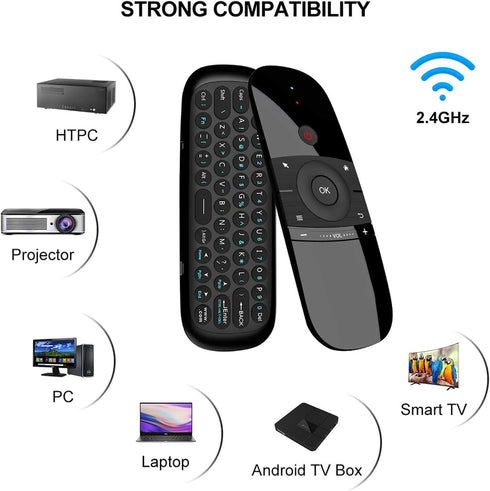W1 Universal TV Remote Air Mouse, Wireless Keyboard Fly Mouse, 2.4GHz Connection for Nvidia Shield/Android TV/PC