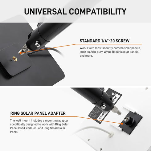 Holicfun Universal Solar Panel Wall Mount for Ring, Eufy, Arlo, Wyze, Reolink Solar Panels, Extended Mounting Arm,