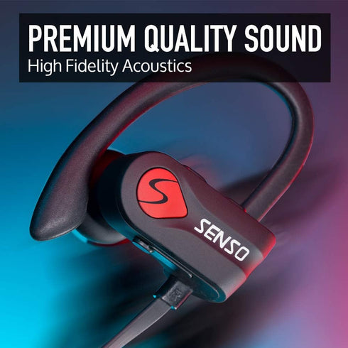 Senso Bluetooth Headphones, Wireless Sports Earphones w/Mic, IPX7 Waterproof, HD Stereo Sweatproof Earbuds for Gym
