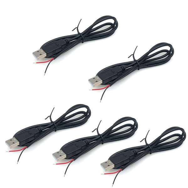 Jienk 5Pcs 3.2Ft 22AWG USB 2.0 Male 2Pin Pigtail Cable, 3A 5V USB