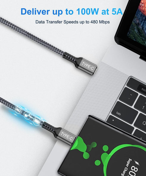 Elebase 10FT USB Type C to C 100W Cable with Adapter, Fast PD Charger for iPhone 15 Pro Max, Samsung Galaxy S23/S24,
