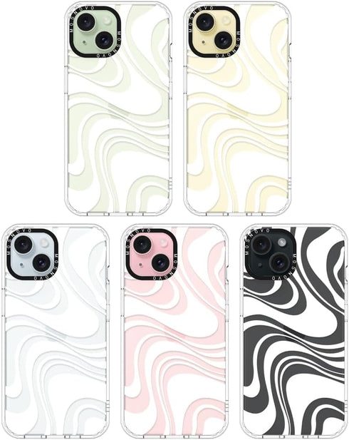 MOSNOVO iPhone 15 Case - Clear TPU Bumper, Shockproof, 6.6 ft Drop Impact, Anti Peel Off Tech, White Swirl Design, 6.1"