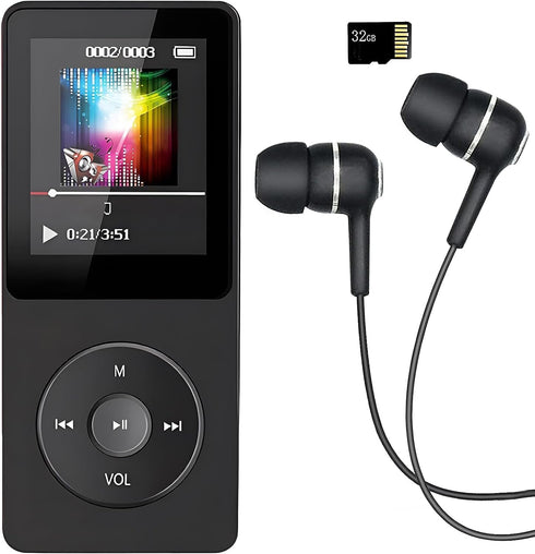 VR-robot MP3 Player, Music Player with 32GB Micro SD Card, Earphone,Build-in Speaker/Photo/Video Play/FM