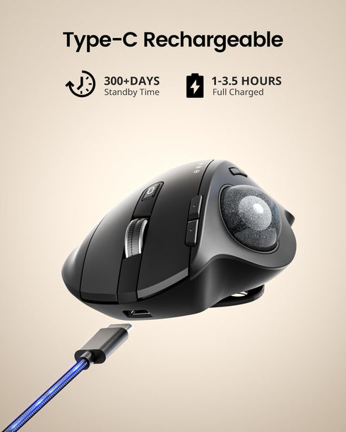 ProtoArc Wireless Trackball Mouse, EM01 NL Ergonomic Bluetooth Thumb Mouse, Rechargeable, Adjustable Angle for PC, Mac