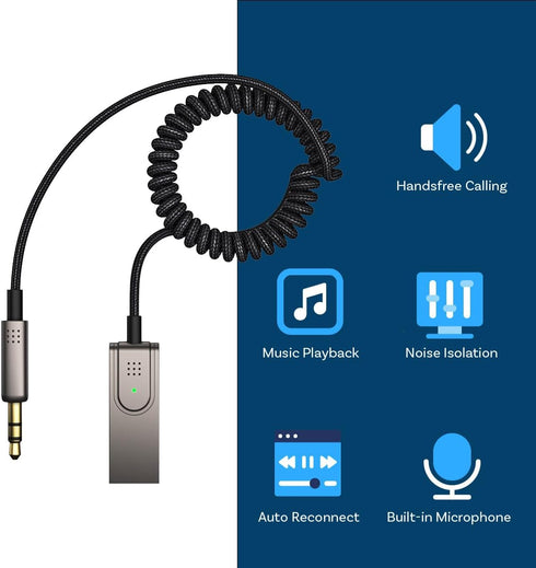 MMOBIEL Bluetooth AUX Adapter USB – 3.5mm AUX Bluetooth Car Adapter - AUX BT Adapter - USB Bluetooth Adapter to 3.5mm Jack with Microphone Wireless Receiver for Music and Handsfree Calling