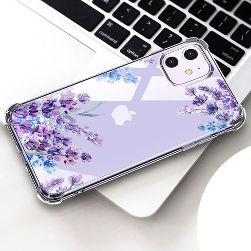 Flower Designed iPhone 11 Case with Screen Protector, Floral Clear Shockproof Full Body Soft Bumper Cover 6.1 Inch