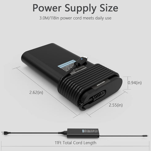 Replacement Dell 130W Laptop Charger USB C Power Adapter for XPS 15 2in1, Precision 5530, Latitude 7410, 7310