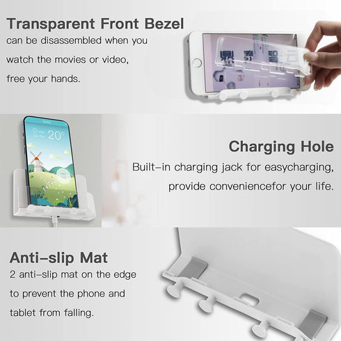 Clear Wall Mount Adhesive Phone Holder, Multi-Function Charging Brackets for Living Room, Kitchen, Bathroom, Office