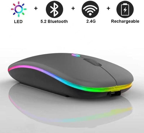 Wireless Bluetooth Mouse, LED Dual Mode Rechargeable Slim Laptop Mouse, Portable (BT5.2+USB Receiver) for Laptop,