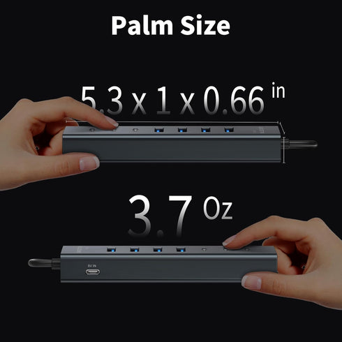 ABFCRTTW 4Ft 7-Port 3.0 4 3 5Gbps USB Hub for Desktop, USB-A & USB-C Ports Aluminium USB Extender Hub, USB Splitter