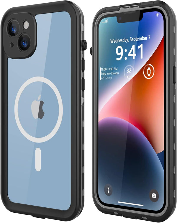 for iPhone 14 Plus Waterproof Case, Shockproof, Dustproof, Built-in Screen Protector, Magnetic Ring, 6.7" (Black)